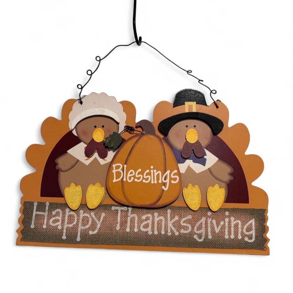 Happy Thanksgiving Blessings Wooden Turkey Wall Sign Fall Decor Aparacor
